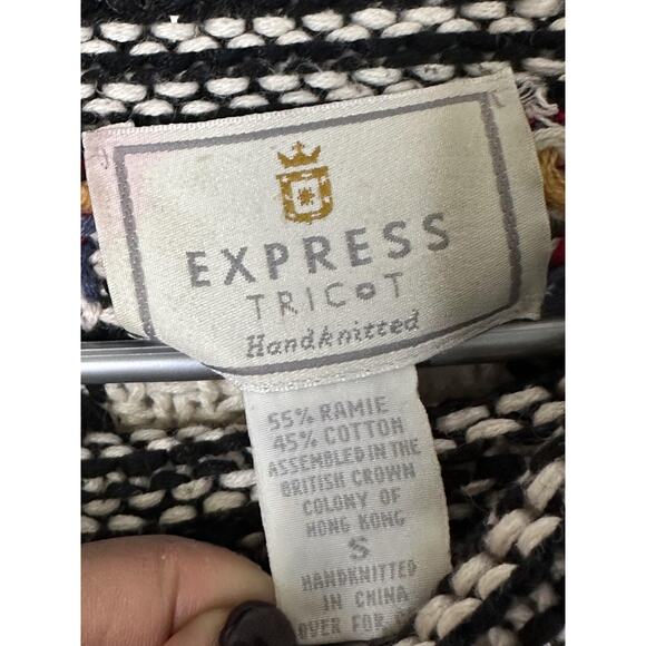 Vintage Express Tricot Sweater Womens Small Cream Red Argyle Handknit 90s - Picture 4 of 6